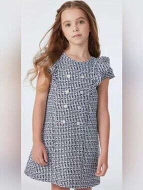 Janie & Jack Girls Navy & White Textured Shift Dress